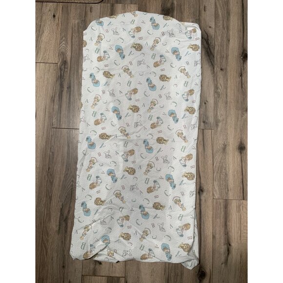 Precious Moment Crib Sheet Baby ABC Nursery Boy Girl Bunny Tiger Pink Blue on Wh - Picture 2 of 3
